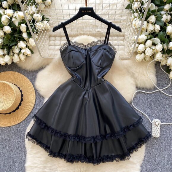 Vellina Black Lace Ruffle Mini Dress - Image 2