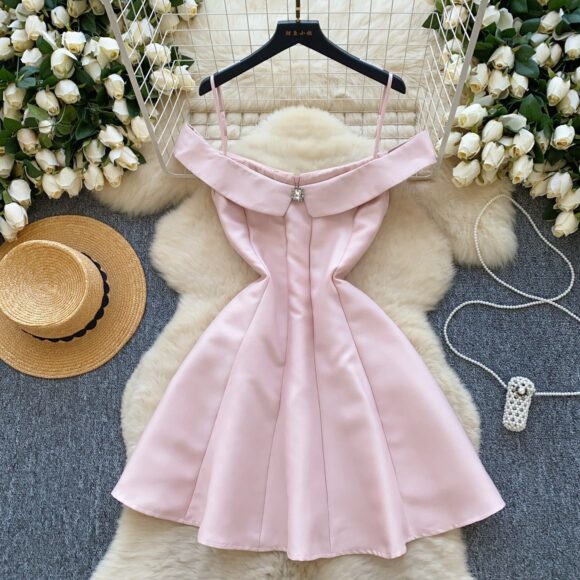 Vellina Pink Satin Off-Shoulder Mini Dress - Image 2