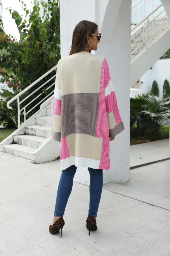 Spliced Multi-color Sweater Coat - Image 3