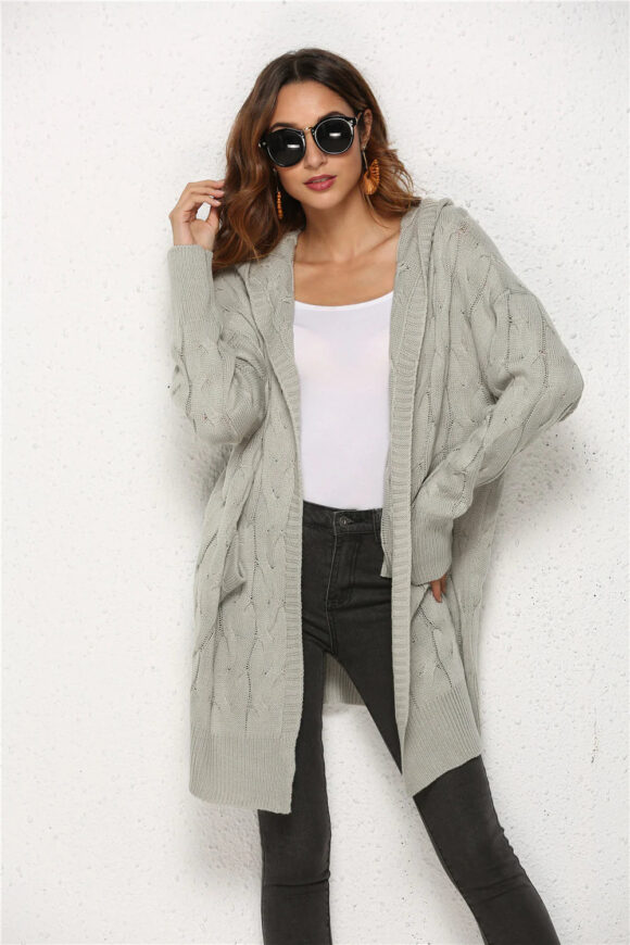 Vellina Cable Knit Hooded Sweater Coat - Image 3