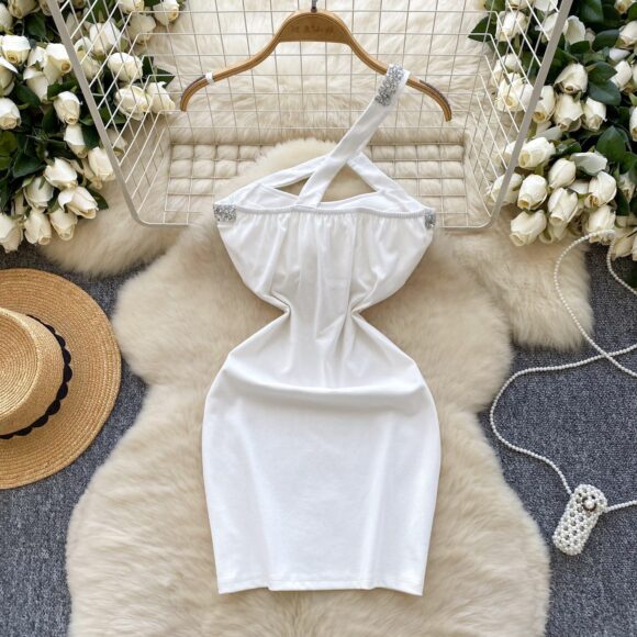 Vellina White One-Shoulder Crystal Bodycon Dress - Image 3