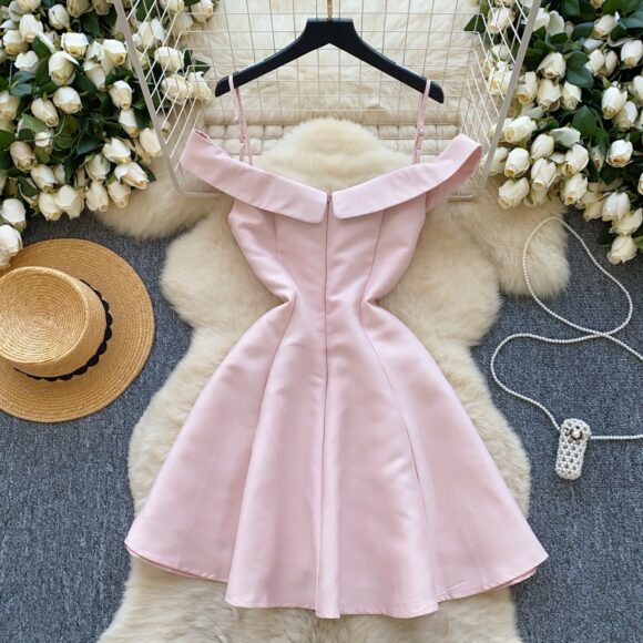 Vellina Pink Satin Off-Shoulder Mini Dress - Image 5