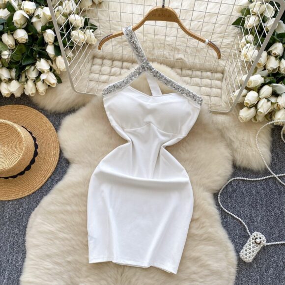Vellina White One-Shoulder Crystal Bodycon Dress - Image 4