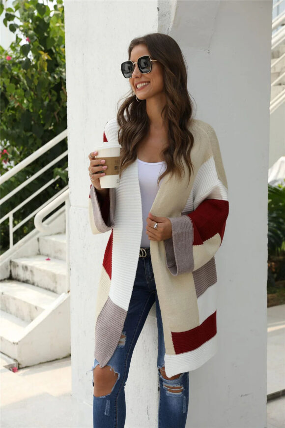 Spliced Multi-color Sweater Coat - Image 5