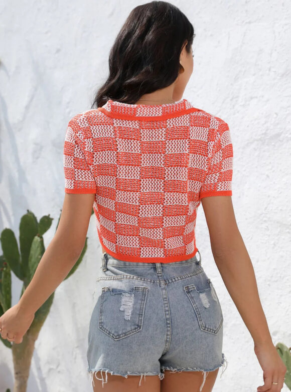 Vellina Checked Button-Up Short Sleeve Tee - Image 6